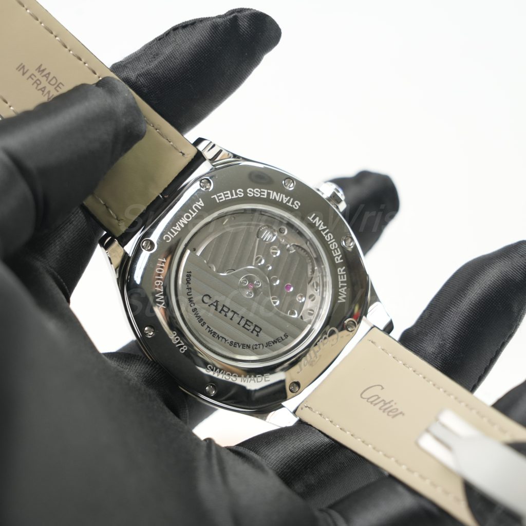 Cartier Drive de Cartier Steel Diamond Bezel Cushion Case Black Dial Black Alligator Leather Strap 40mm Replica Watches - 6