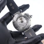 Cartier Pasha de Cartier Steel White Dial Steel Bezel Blue Alligator Leather Strap 41mm Replica Watches - 6