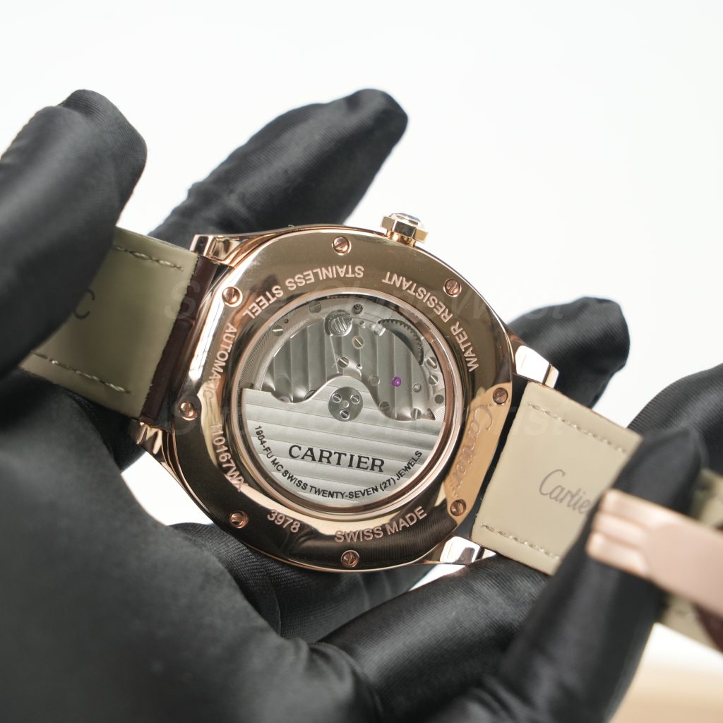 Cartier Drive de Cartier Rose Gold Cushion Case Silver Dial Brown Alligator Leather Strap 40mm Replica Watches - 6