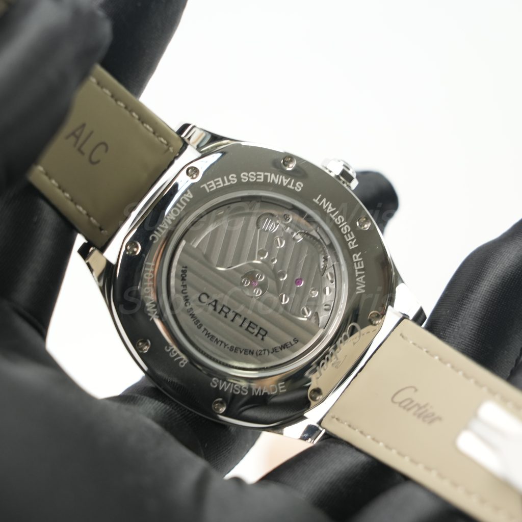 Cartier Drive de Cartier Steel Cushion Case Silver Dial Black Alligator Leather Strap 40mm Replica Watches - 6