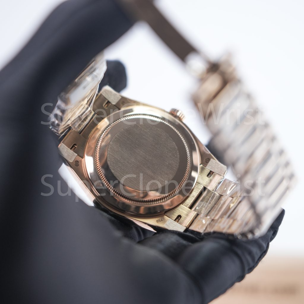 Rolex Day-Date 228235 Rose Gold Chocolate Sunray Roman Dial Fluted Bezel President Bracelet 40mm Replica Watches - 6