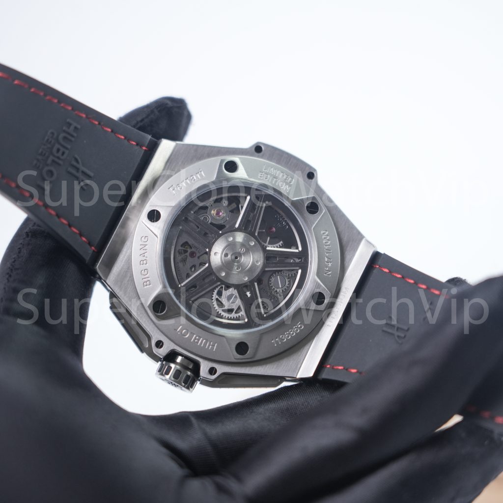 Hublot Big Bang Ferrari Titanium 401.NJ.0123.VR Skeleton Dial Carbon Fiber Bezel 45mm Replica Watches - 7