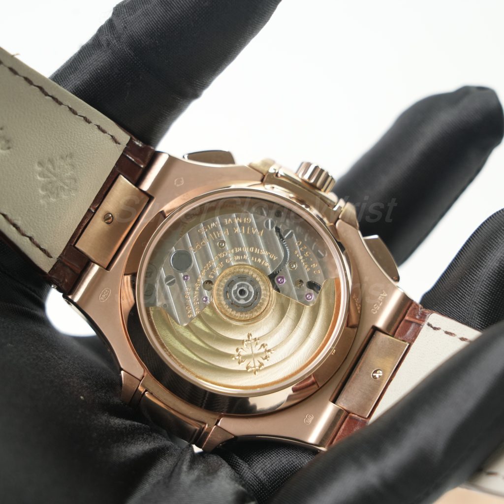 Patek Philippe Nautilus 5980R-001 Rose Gold Gradient Brown Dial Rose Gold Bezel Brown Alligator Leather Strap 40.5mm Replica Watches - 7