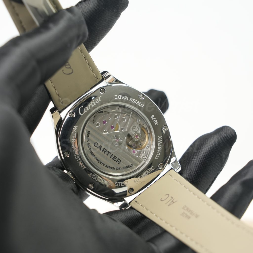 Cartier Drive de Cartier Steel Diamond Bezel Cushion Case Black Dial Black Alligator Leather Strap 40mm Replica Watches - 7