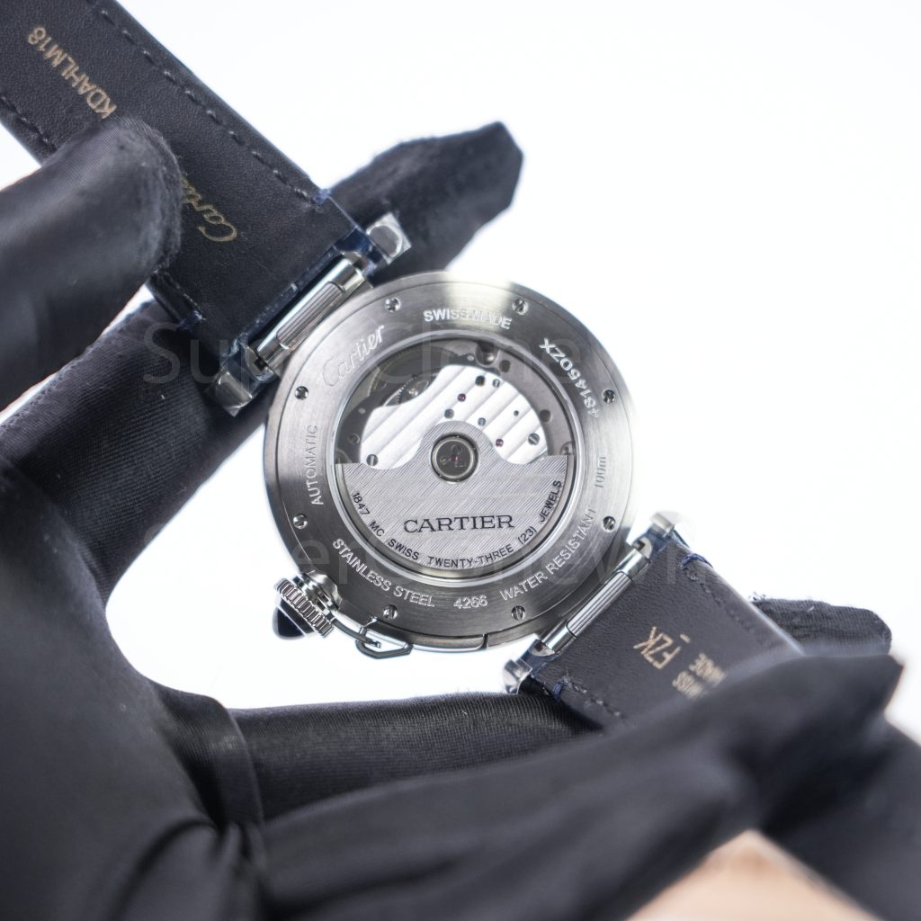 Cartier Pasha de Cartier Steel White Dial Steel Bezel Blue Alligator Leather Strap 41mm Replica Watches - 7
