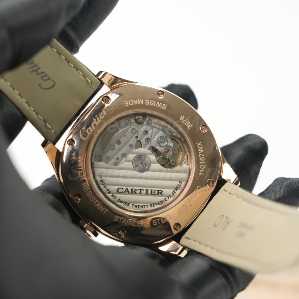 Cartier Drive de Cartier Rose Gold Diamond Bezel Cushion Case Black Dial Black Alligator Leather Strap 40mm Replica Watches - 7