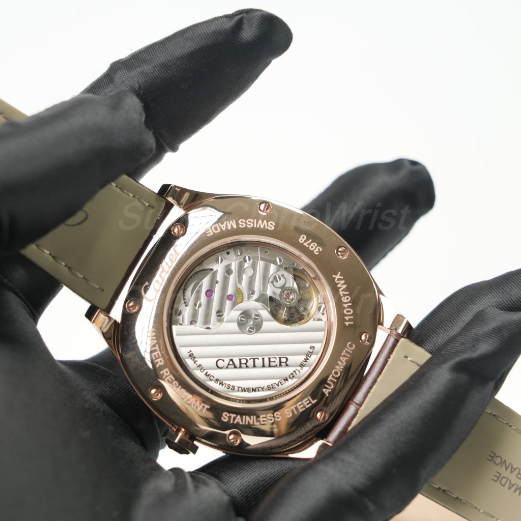 Cartier Drive de Cartier Rose Gold Cushion Case Silver Dial Brown Alligator Leather Strap 40mm Replica Watches - 7
