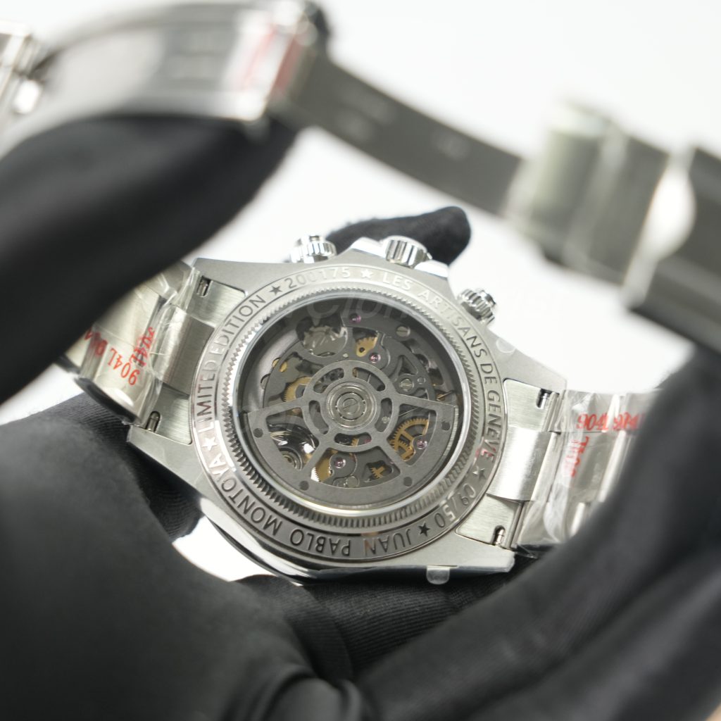 Rolex Daytona Steel Skeleton Ice Blue Dial Carbon Bezel Steel Oyster Bracelet 40mm Replica Watches - 7