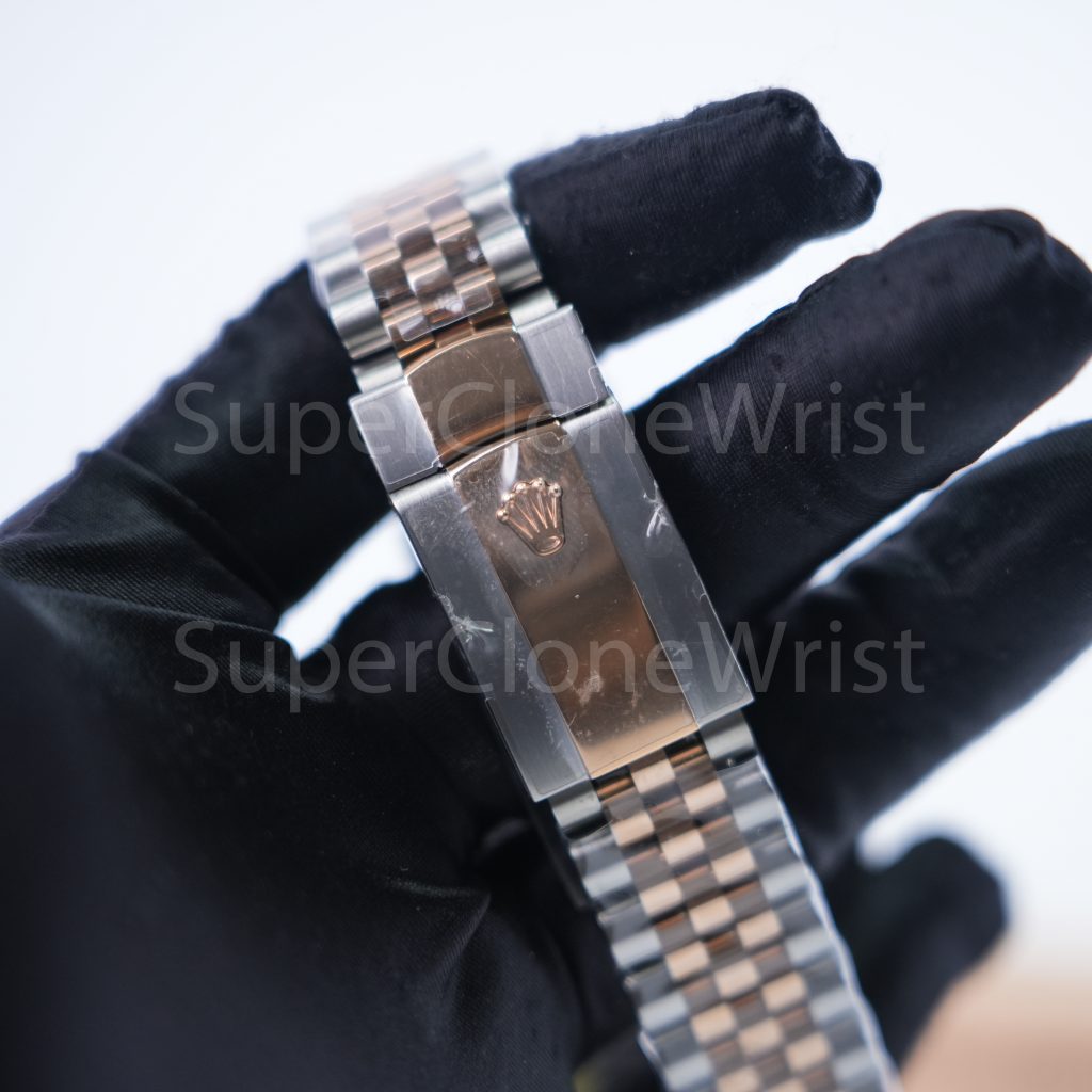 Rolex Datejust 126331 Two-Tone Rose Gold Chocolate Sunray Diamond Dial Fluted Bezel Jubilee Bracelet 41mm Replica Watches - 7