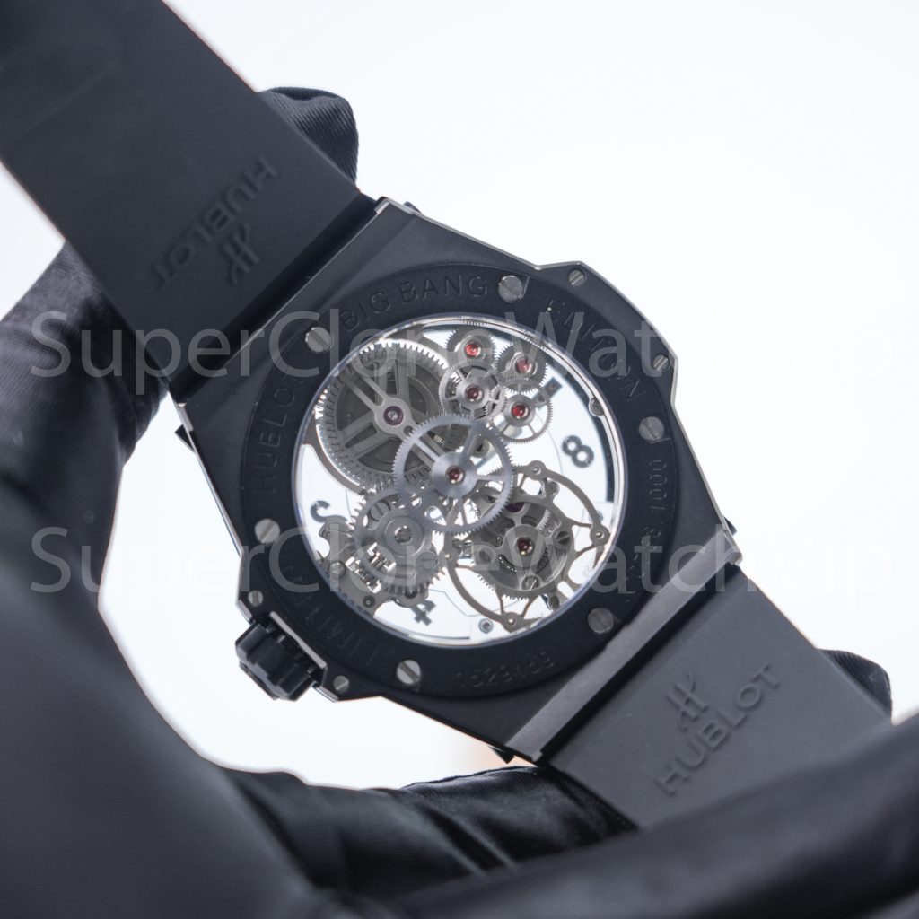 Hublot Big Bang 429.CX.0170.RX Black Ceramic Tourbillon Skeleton Dial Black Ceramic Bezel Black Rubber Strap 45mm Replica Watches - 8
