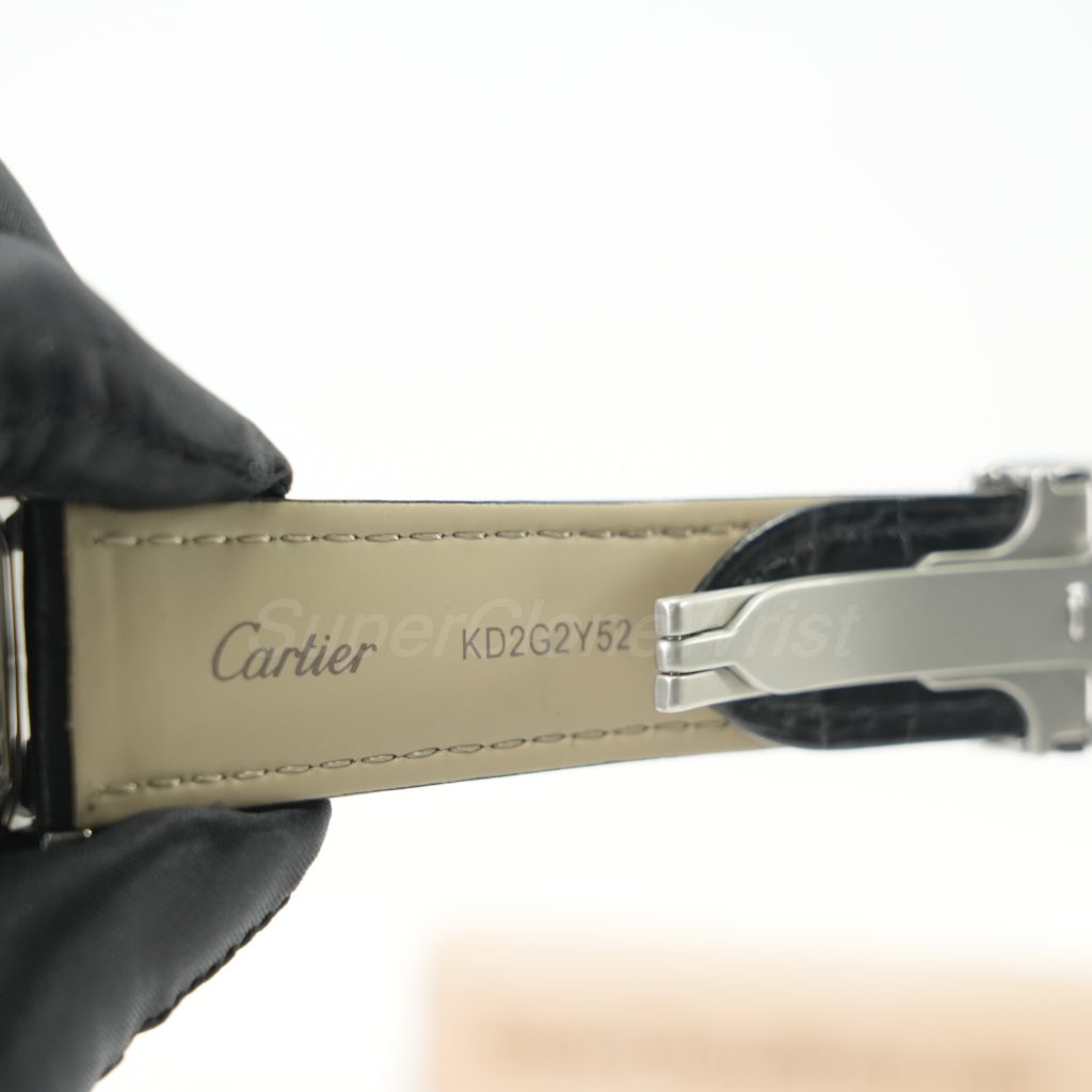 Cartier Drive de Cartier Steel Diamond Bezel Cushion Case Black Dial Black Alligator Leather Strap 40mm Replica Watches - 8