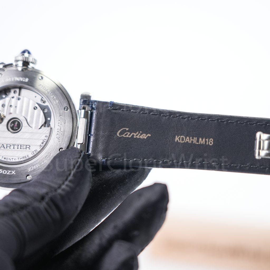 Cartier Pasha de Cartier Steel White Dial Steel Bezel Blue Alligator Leather Strap 41mm Replica Watches - 8
