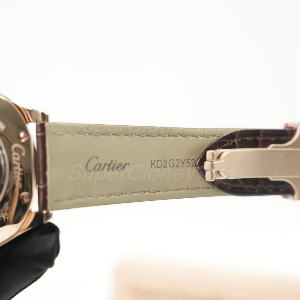 Cartier Drive de Cartier Rose Gold Cushion Case Silver Dial Brown Alligator Leather Strap 40mm Replica Watches - 8