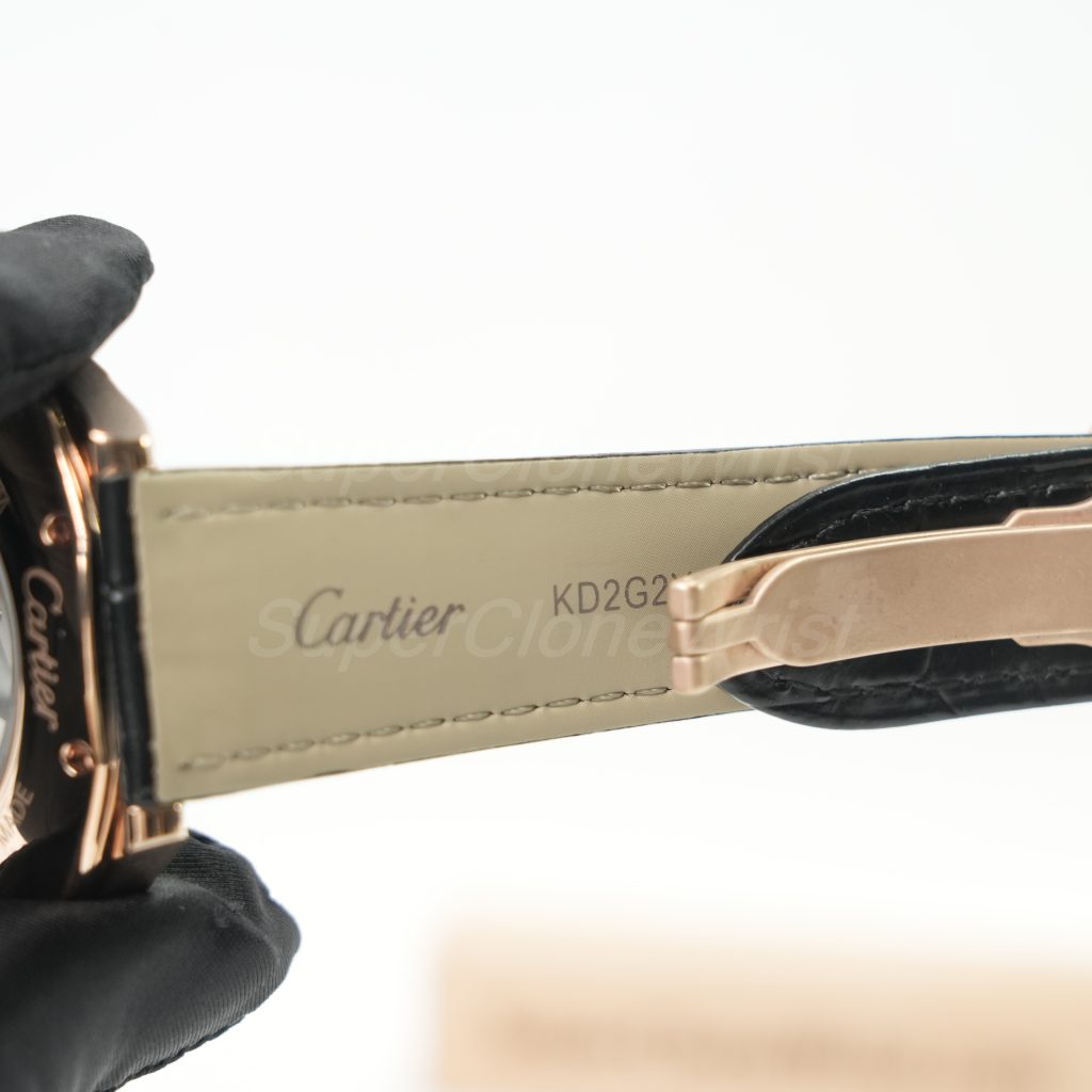 Cartier Drive de Cartier Rose Gold Diamond Bezel Cushion Case White Dial Black Alligator Leather Strap 40mm Replica Watches - 8