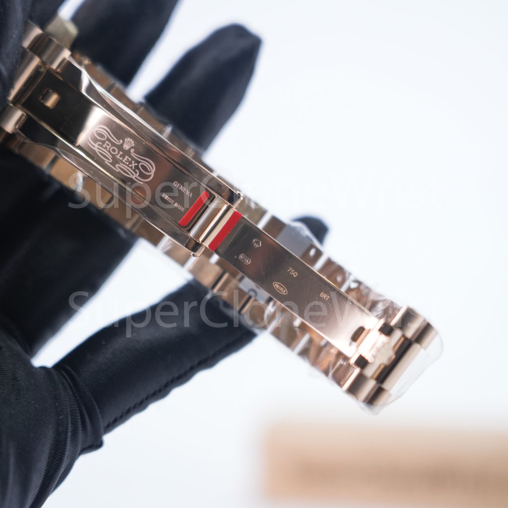 Rolex Day-Date 228235 Rose Gold Chocolate Sunray Baguette Diamond Dial Fluted Bezel President Bracelet 40mm Replica Watches - 8