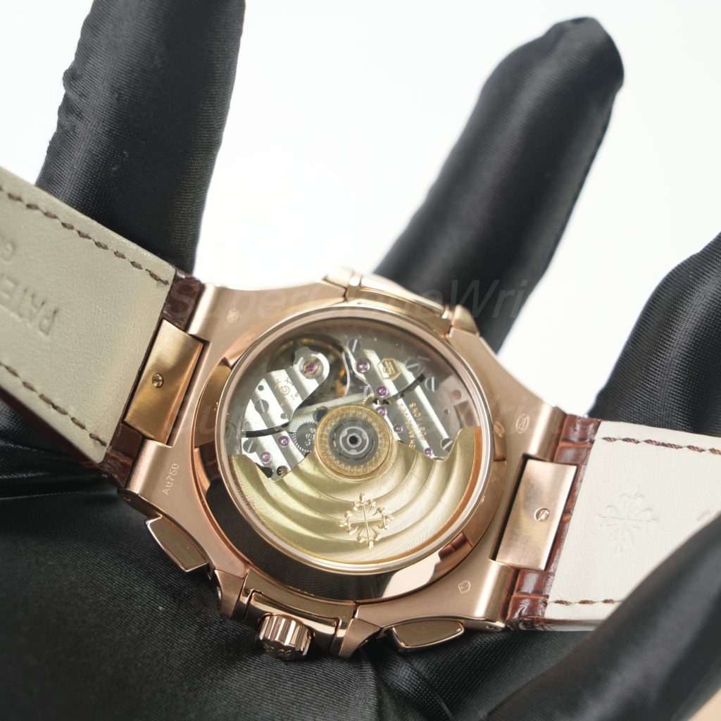 Patek Philippe Nautilus 5980R-001 Rose Gold Gradient Brown Dial Rose Gold Bezel Brown Alligator Leather Strap 40.5mm Replica Watches - 8