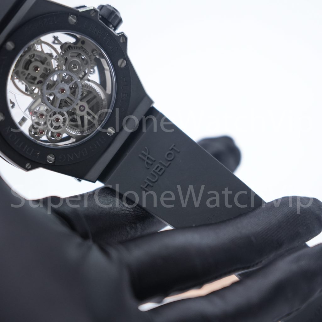Hublot Big Bang 429.CX.0170.RX Black Ceramic Tourbillon Skeleton Dial Black Ceramic Bezel Black Rubber Strap 45mm Replica Watches - 9