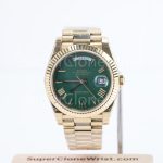 Rolex Day-Date 228238 18K Yellow Gold Green Roman Dial Fluted Bezel President Bracelet 40mm Replica Watches - DSC05612