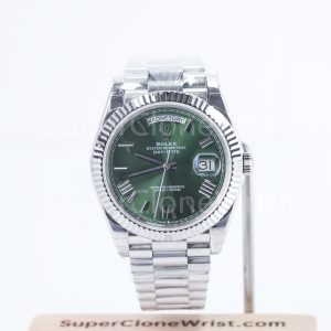 Rolex Day-Date 228239 Steel Green Sunray Roman Dial Fluted Bezel President Bracelet 40mm Replica Watches - DSC05635