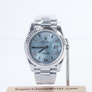 Rolex Day-Date 228236 Steel Ice Blue Sunray Roman Dial Fluted Bezel President Bracelet 40mm Replica Watches - DSC05682