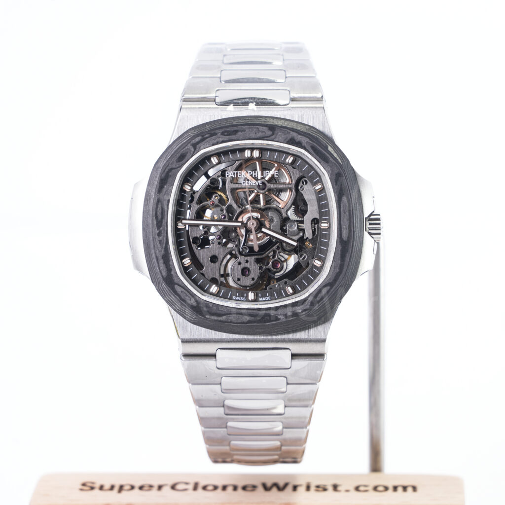 Patek Philippe Nautilus 5711 "The Pearl Project" Steel Skeleton Dial Carbon Fiber Bezel Steel Bracelet 40mm Replica Watches - 1