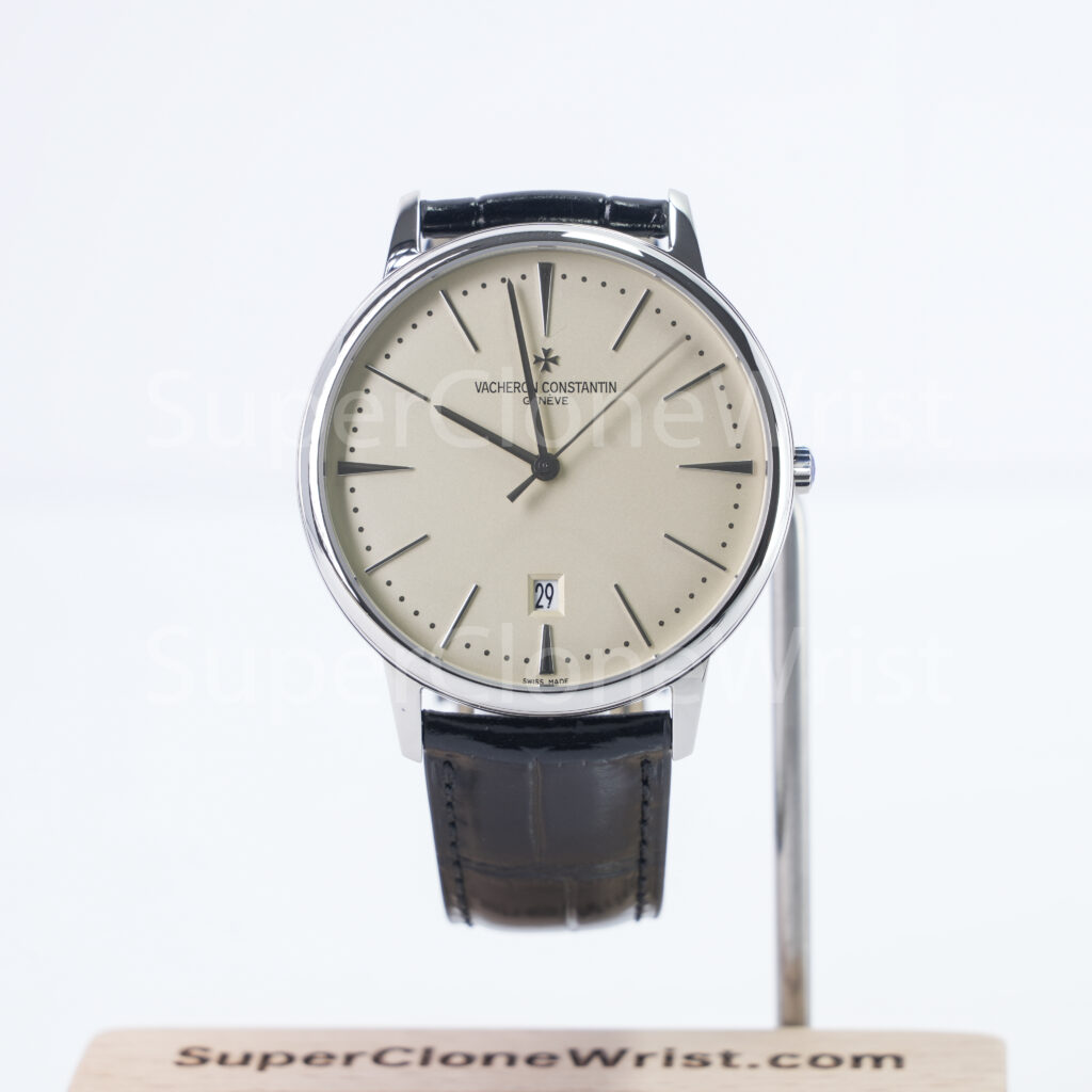 Vacheron Constantin Patrimony 85180/000G-9230 Steel Silver Opaline Dial Steel Convex Bezel Black Leather Strap 40mm Replica Watches - 1