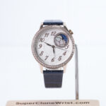 Vacheron Constantin Égérie 8005F/000R-B498 Rose Gold Silver Guilloché Dial Diamond Bezel Blue Leather Strap 35mm Replica Watches - 1
