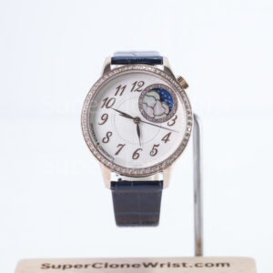 Vacheron Constantin Égérie 8005F/000R-B498 Rose Gold Silver Guilloché Dial Diamond Bezel Blue Leather Strap 35mm Replica Watches - 1