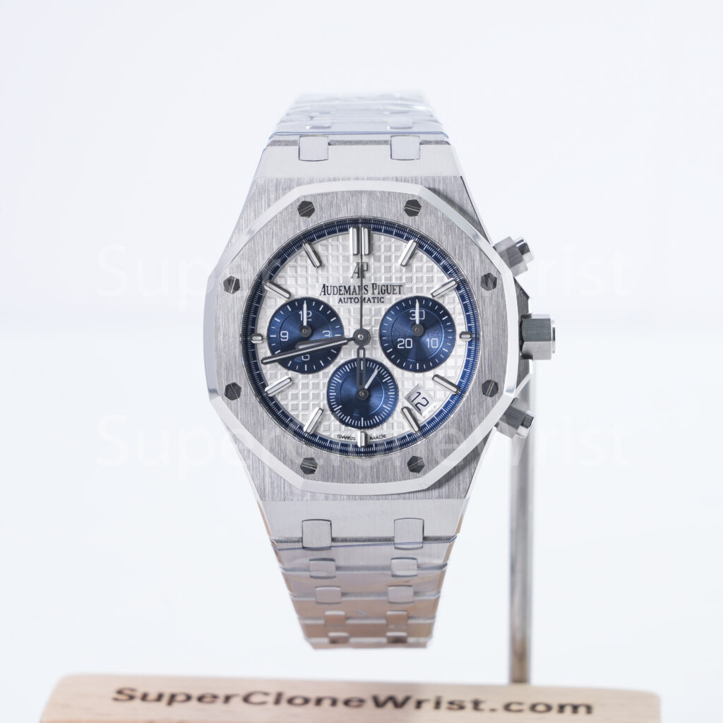 Audemars Piguet Royal Oak Chronograph 26315ST Steel Model Silver Grande Tapisserie Dial Blue Sub-dials Steel Bracelet 38mm Replica Watches - 1