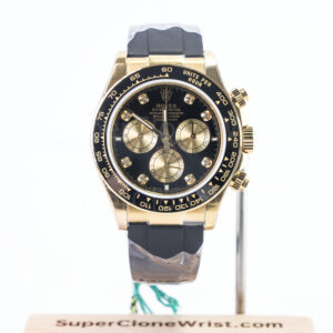 Rolex Cosmograph Daytona 126518LN 18K Yellow Gold Black Diamond Dial Ceramic Bezel Oysterflex Strap 40mm Replica Watches - 1