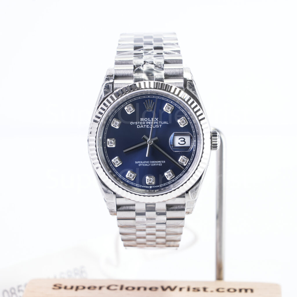 Rolex Datejust 126334 Steel Blue Sunray Diamond Dial Fluted Bezel Jubilee Bracelet 41mm Replica Watches - 1