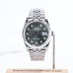 Rolex Datejust 36 126234 Steel Green Palm Motif Diamond Dial Fluted Bezel Jubilee Bracelet Replica Watches - 1