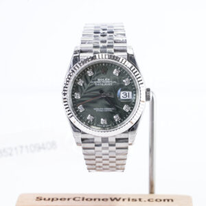 Rolex Datejust 36 126234 Steel Green Palm Motif Diamond Dial Fluted Bezel Jubilee Bracelet Replica Watches - 1