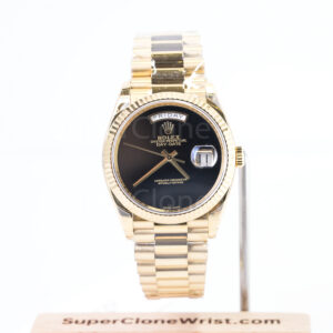 Rolex Day-Date 36 18238 18K Yellow Gold Black Onyx Dial Fluted Bezel President Bracelet Replica Watches - 1