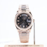 Rolex Day-Date 40 228235 Rose Gold Dark Grey Diamond Dial Fluted Bezel President Bracelet Replica Watches - 1