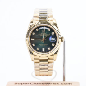 Rolex Day-Date 228238 Yellow Gold Green Ombre Diamond Dial Fluted Bezel President Bracelet 40mm Replica Watches - 1