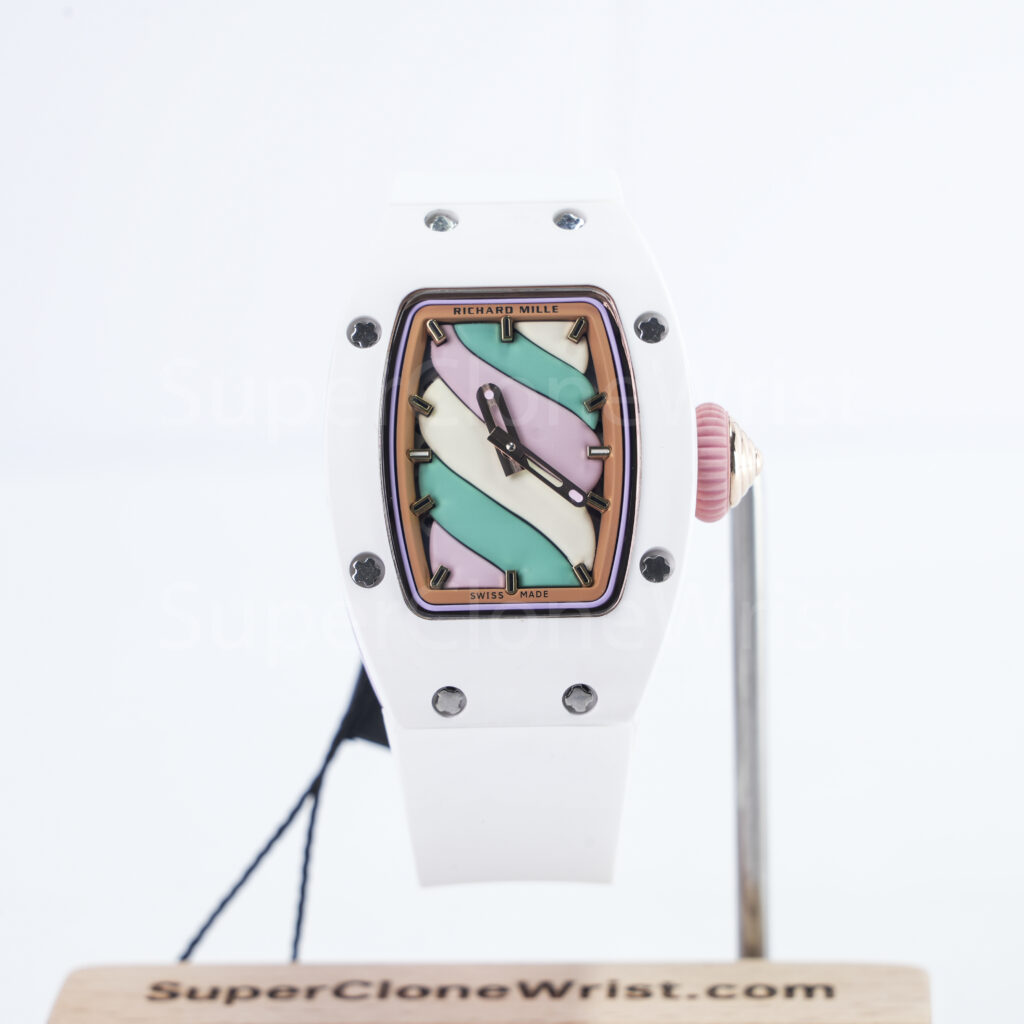 Richard Mille RM 07-03 Bonbon Steel Marshmallow Dial Steel Bezel White Rubber Strap 31mm Replica Watches - 1