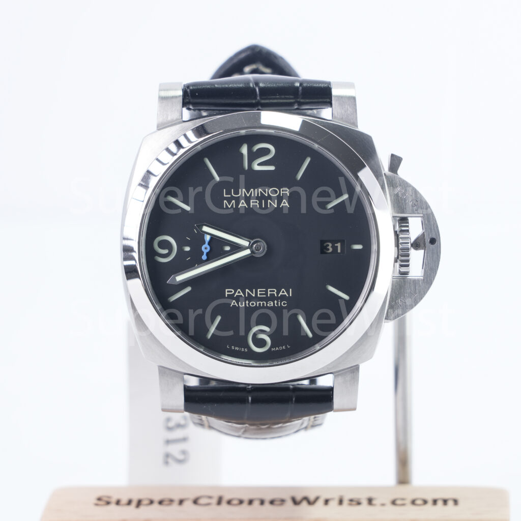 Panerai Luminor Marina PAM01312 Steel Model Black Dial Black Leather Strap 44mm Replica Watches - 1