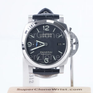Panerai Luminor Marina PAM01312 Steel Model Black Dial Black Leather Strap 44mm Replica Watches - 1