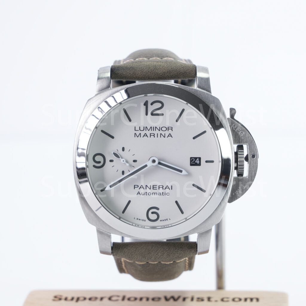 Panerai Luminor Marina PAM01314 Steel Model White Dial Brown Leather Strap 44mm Replica Watches - 1