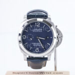 Panerai Luminor Marina PAM01313 Steel Blue Sunray Dial Polished Bezel Dark Blue Alligator Leather Strap 44mm Replica Watches - 1
