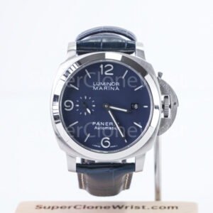 Panerai Luminor Marina PAM01313 Steel Blue Sunray Dial Polished Bezel Dark Blue Alligator Leather Strap 44mm Replica Watches - 1