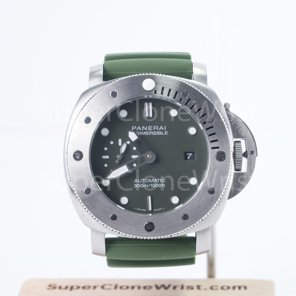 Panerai Submersible Verde Militare PAM01055 Steel Green Dial Green Rubber Strap 42mm Replica Watches - 1