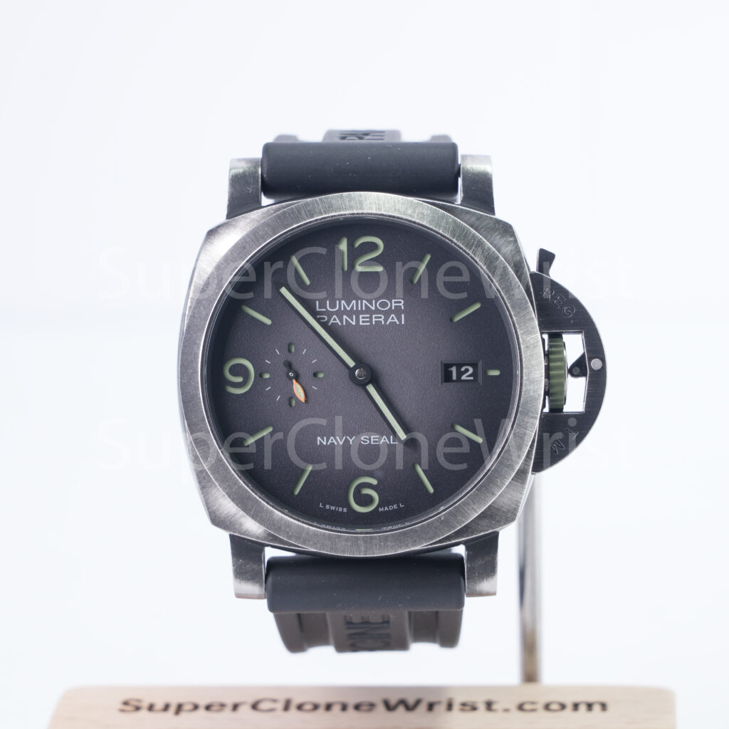 Panerai Luminor Marina Navy SEALs PAM01412 Brunito eSteel Grey-Black Gradient Dial Black Rubber Strap 44mm Replica Watches - 1