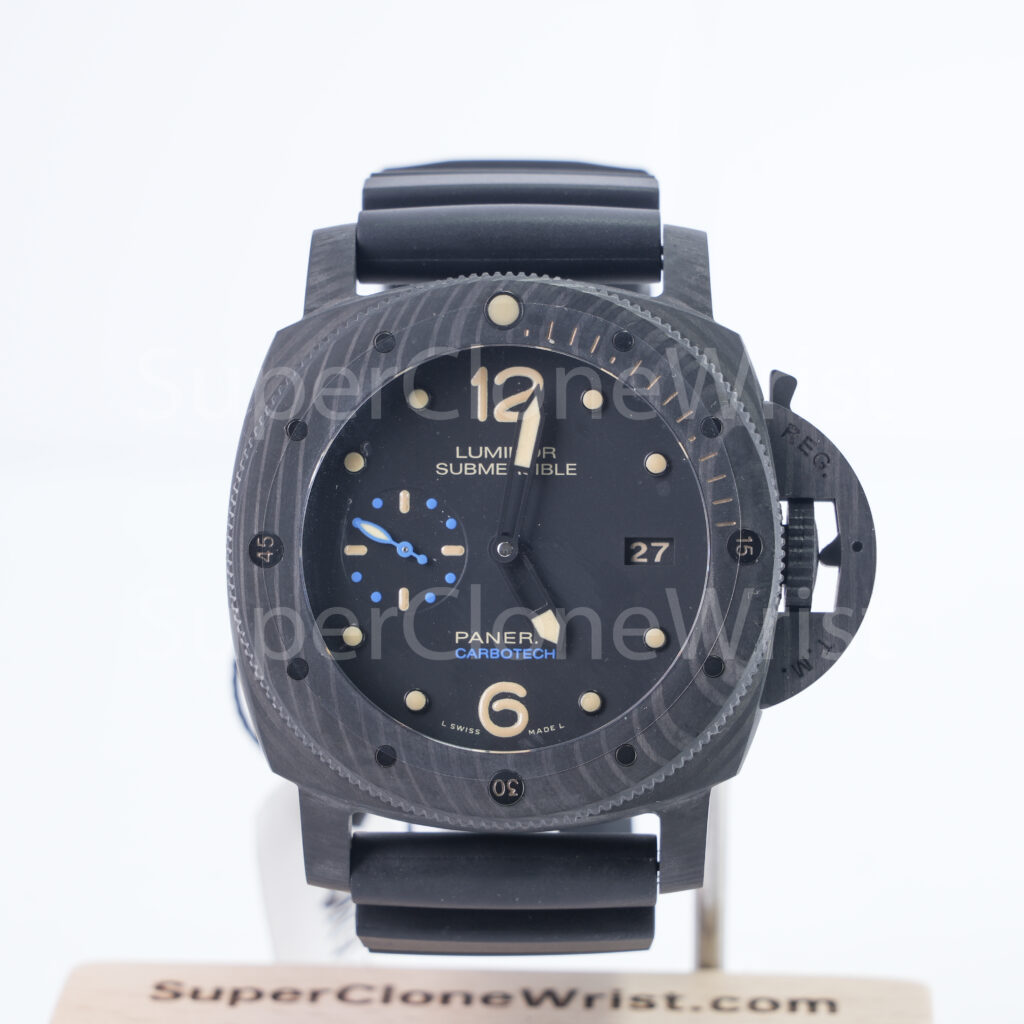Panerai Luminor Submersible 1950 PAM00616 Carbotech Black Dial Carbon Fiber Bezel Black Rubber Strap 47mm Replica Watches - 1