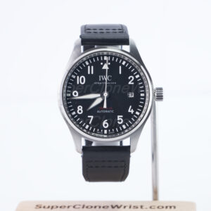 IWC Pilot's Watch Automatic TOP GUN Steel Model Black Dial Black Leather Strap 41mm Replica Watches - 1