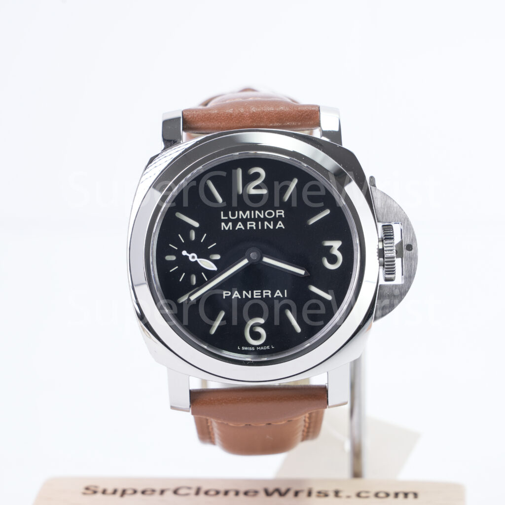 Panerai Luminor Marina PAM00111 Steel Black Dial Brown Leather Strap 44mm Replica Watches - 1
