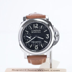 Panerai Luminor Marina PAM00111 Steel Black Dial Brown Leather Strap 44mm Replica Watches - 1