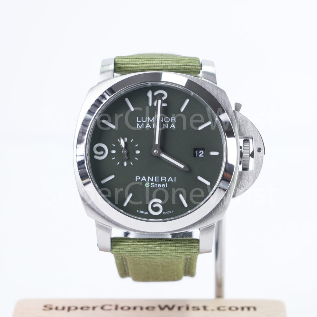 Panerai Luminor Marina eSteel PAM01356 Verde Smeraldo Green Gradient Dial Fabric Strap 44mm Replica Watches - 1