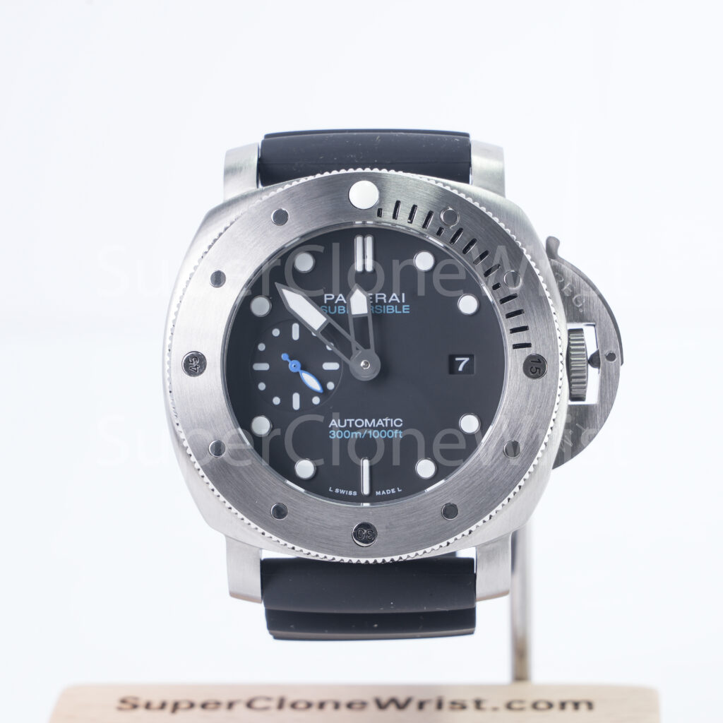 Panerai Submersible PAM00973 Steel Black Dial Brushed Steel Bezel Black Rubber Strap 42mm Replica Watches - 1